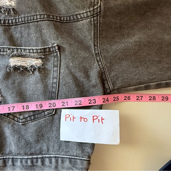 Blue B Distressed Black Denim Jacket Cropped M/L - Picture 7 of 8